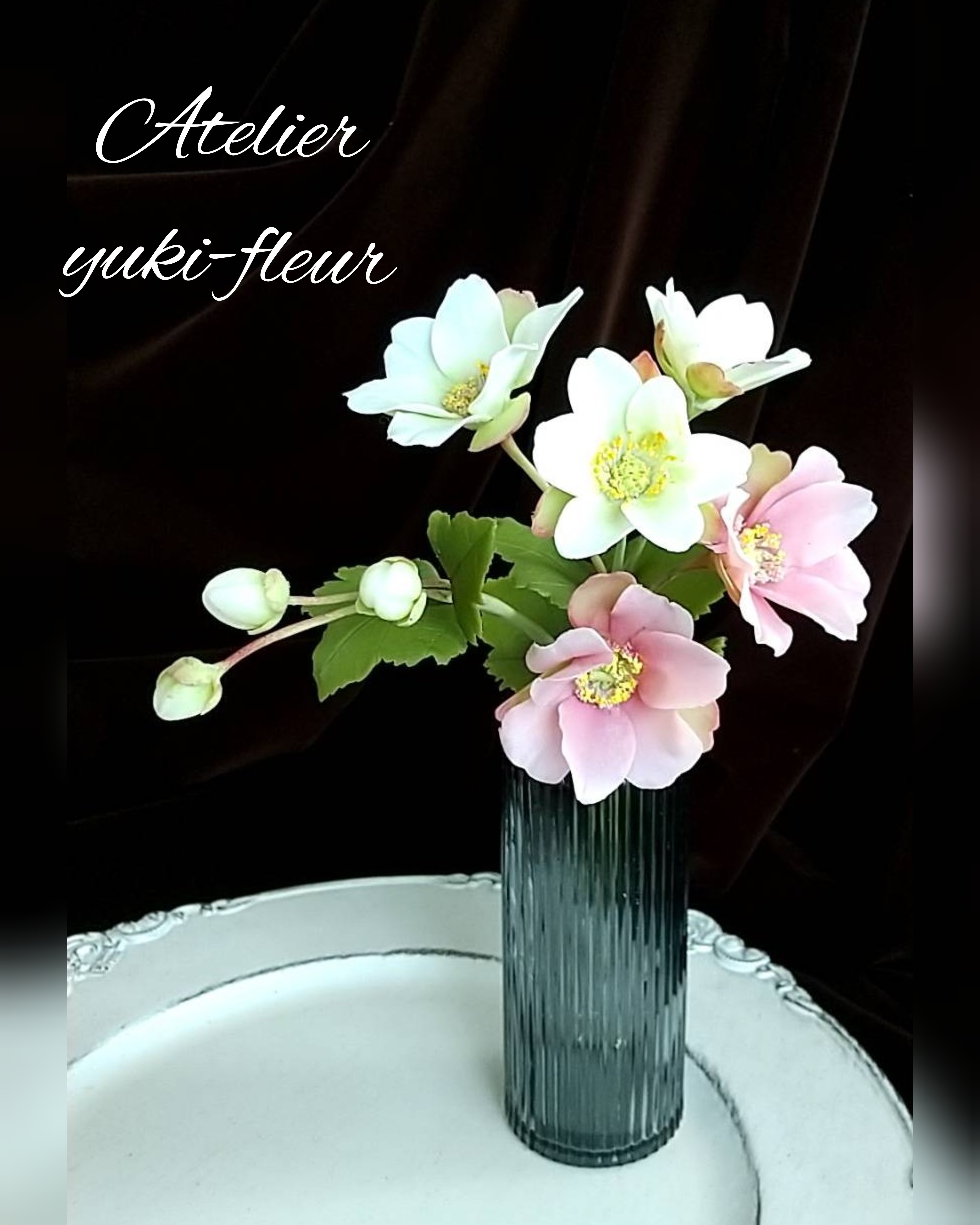 ★粘土の花【風に揺れる秋明菊・ピンク】★