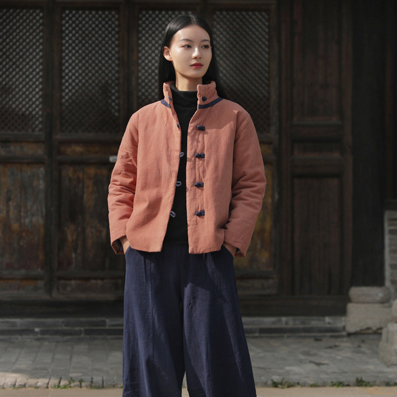 砂洗いリネンショートコットン 苎麻盤扣コート #フリーサイズ