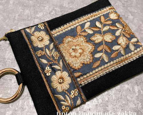 ▪︎インド刺繍リボンポーチ▪︎帆布ポーチ・ハンドメイド