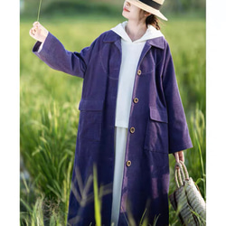 ステンカラー　コーデユロイのスプリングコート　裏地付き【春夏】パープル・紫 17枚目の画像