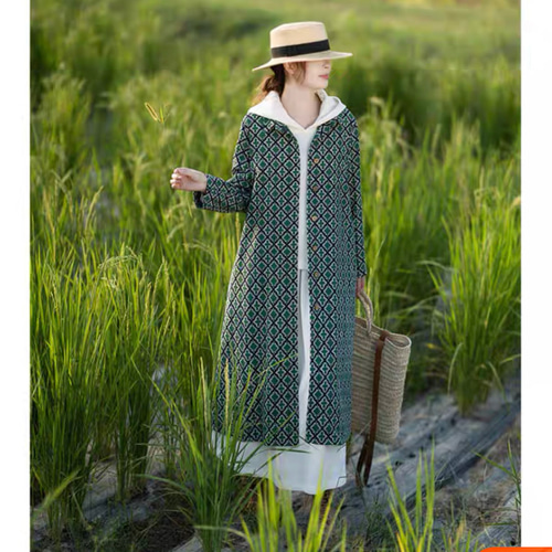 ヴィンテージ レトロ古着 ボタニカル刺繍デザインスプリングコート 緑 薄手 ヴィンテージ レトロ古着 ボタニカル刺繍デザインスプリング