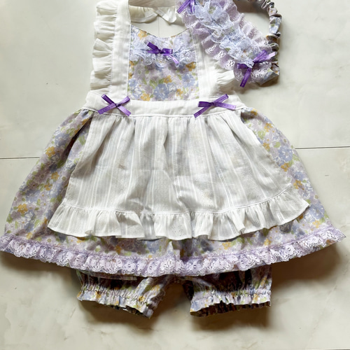 エプロンドレス 80〜90サイズ ヘッドドレス付 メイドさん風