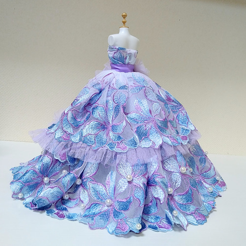 258一点物ミニチュアウエディングドレス☆ブルー青ロングカラー