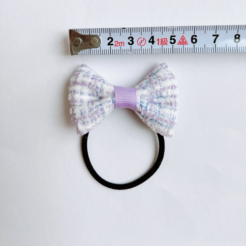 再販多】通園、通学に♡ ツイード リボン ヘアゴム ピンクorパープル