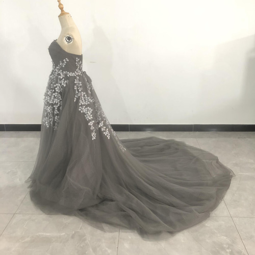 エレガント 華やか グレー ベアトップ チュールスカート パーティー  