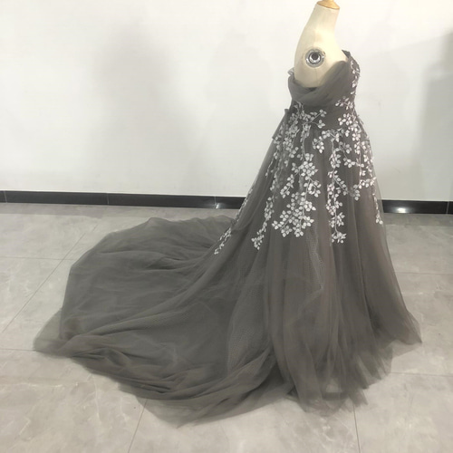 エレガント 華やか グレー ベアトップ チュールスカート パーティー  