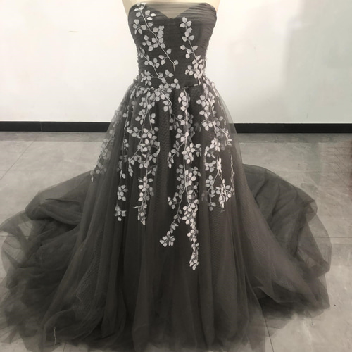 エレガント 華やか グレー ベアトップ チュールスカート パーティー  