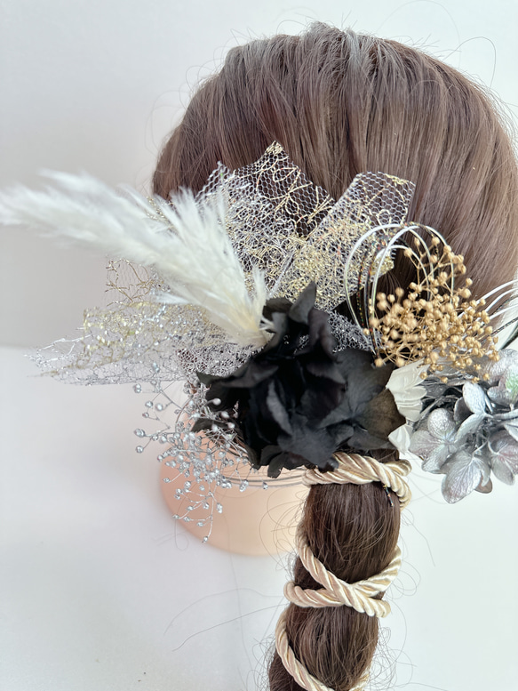 no.10 成人式　結婚式　髪飾り　ヘアアクセ　ヘアパーツ　金箔　銀箔　和装　 3枚目の画像