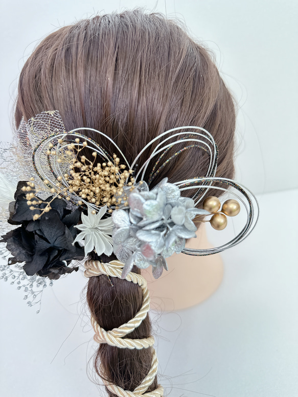 no.10 成人式　結婚式　髪飾り　ヘアアクセ　ヘアパーツ　金箔　銀箔　和装　 2枚目の画像