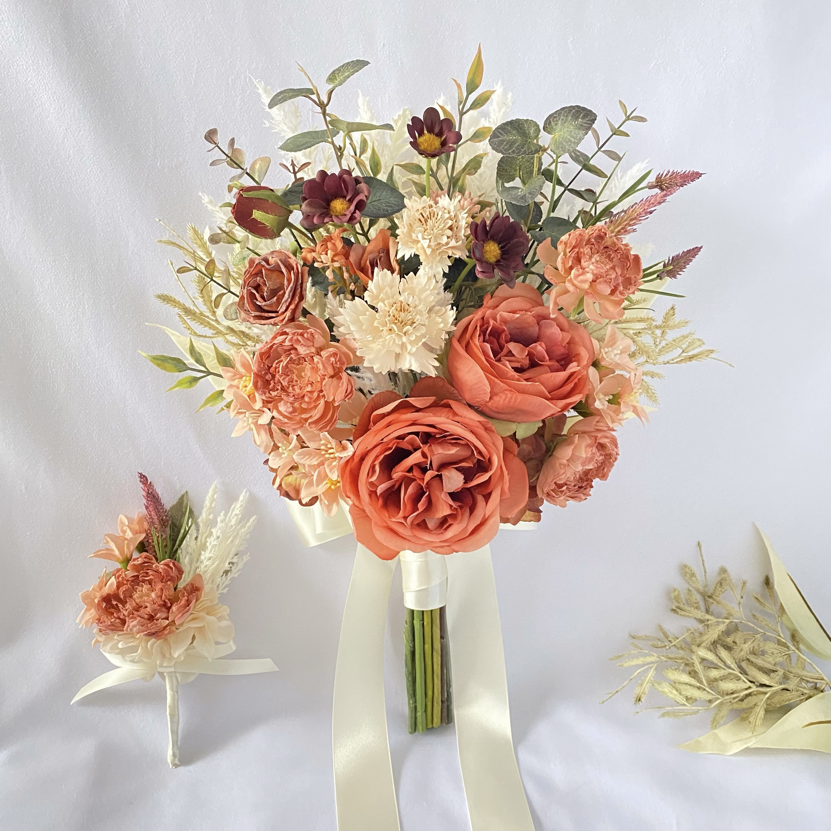 【結婚式/前撮りに！】ブーケ＆ブートニア(テラコッタ) 結婚式/前撮りに！】ブーケ＆ブートニア(テラコッタ) 【公式通販】