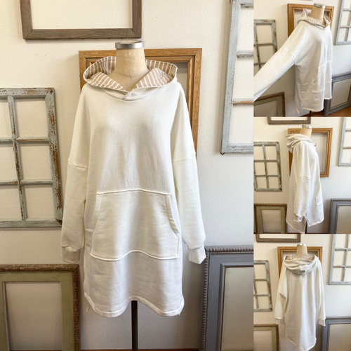 セール価格❗️ありそうでない❤️ボーダー柄フードパーカーチュニック