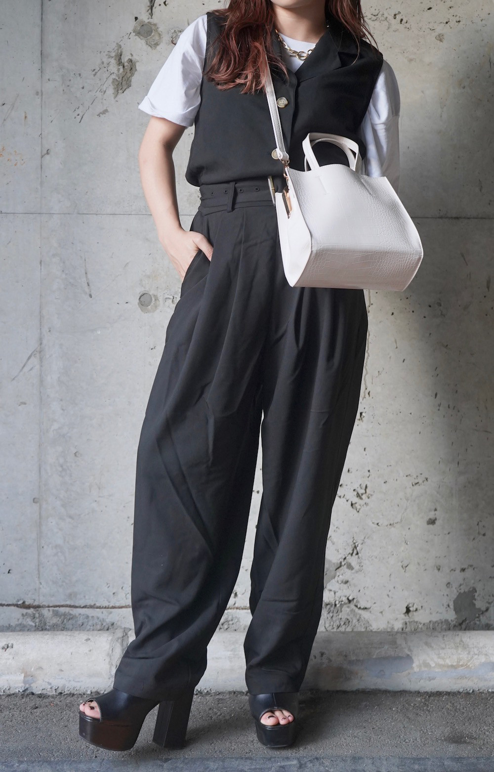 Jacket Like Jumpsuit *with Belt (black) オールインワン ブラック モノトーン