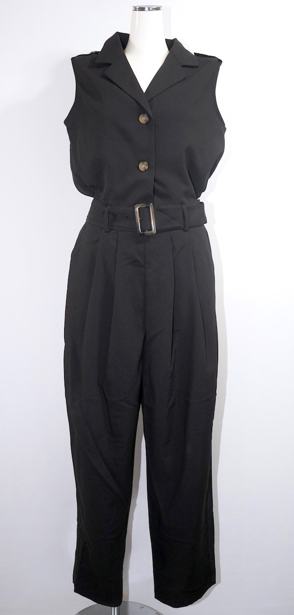 Jacket Like Jumpsuit *with Belt (black) オールインワン ブラック モノトーン 4枚目の画像