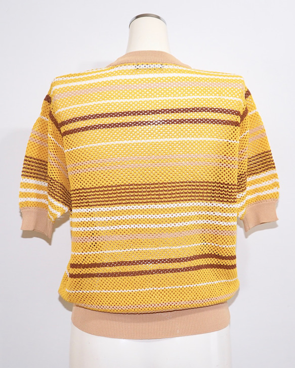 Multi Color Border S/S Knit Tops (mustard-brown)半袖Ｔシャツ カジュアル 7枚目の画像