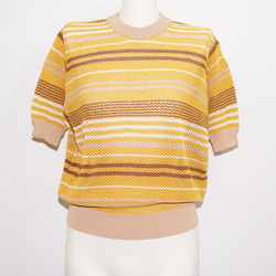 Multi Color Border S/S Knit Tops (mustard-brown)半袖Ｔシャツ カジュアル 4枚目の画像
