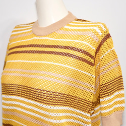 Multi Color Border S/S Knit Tops (mustard-brown)半袖Ｔシャツ カジュアル 5枚目の画像