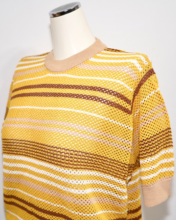 Multi Color Border S/S Knit Tops (mustard-brown)半袖Ｔシャツ カジュアル 5枚目の画像