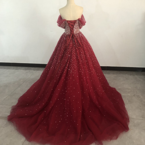 豪華！ボルドーカラードレス ビジュードレス 取り外しオフショルダー  