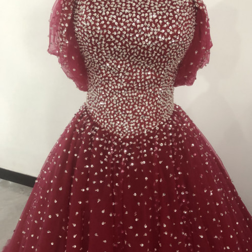 豪華！ボルドーカラードレス ビジュードレス 取り外しオフショルダー  