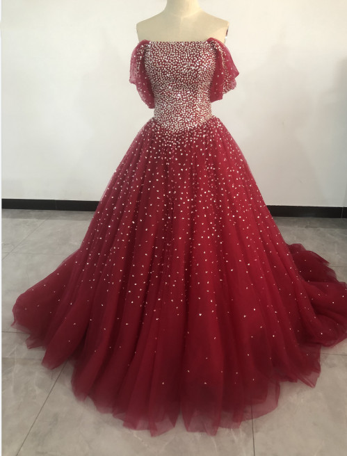 豪華！ボルドーカラードレス ビジュードレス 取り外しオフショルダー 2ways 花嫁/披露宴 30,485円