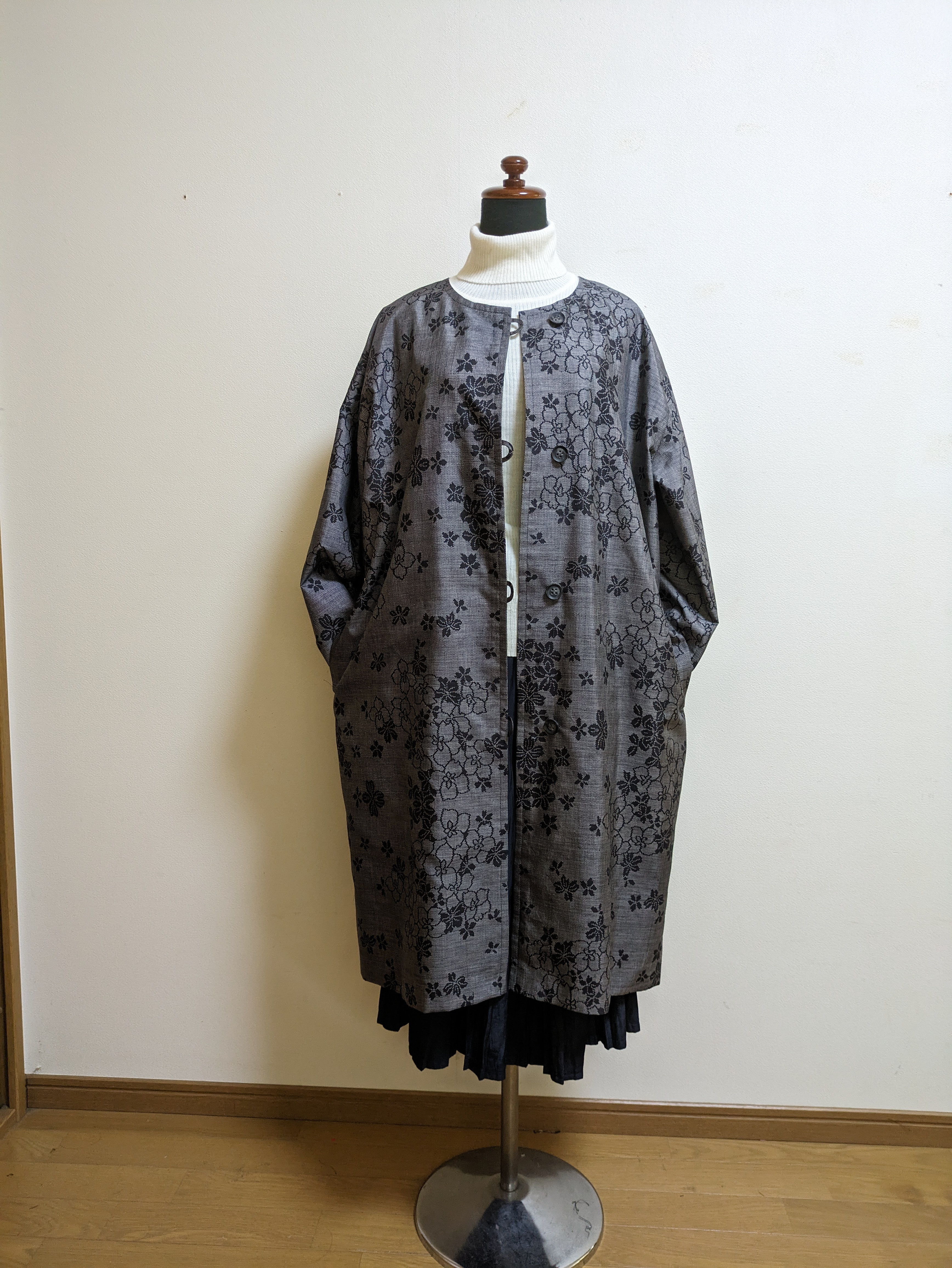 大島紬真綿入り　リバーシブルコート SOLD 着物リメイク リバーシブルコート 大島紬 FREE SIZE