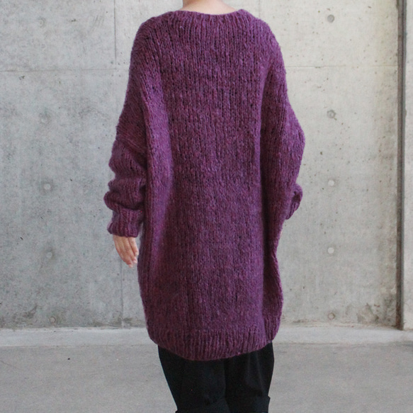 手工編織馬海毛長開襟衫深紫色 第3張的照片