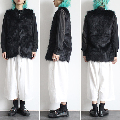 新品 ZARA フェイクファーロングベスト グレー （ZARA（グレー