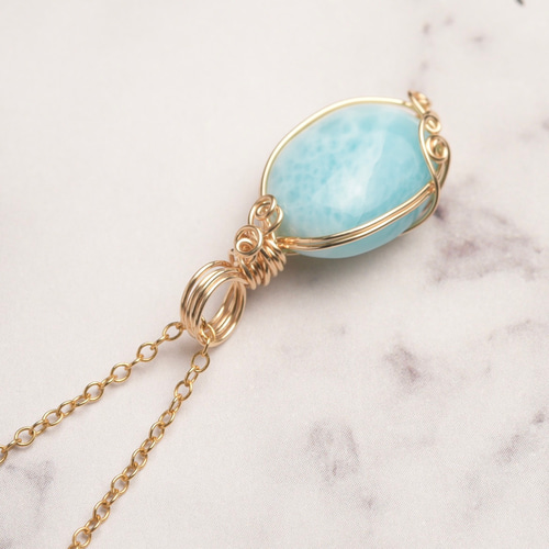 ラリマー ペンダントトップ ワイヤーラッピング ネックレス