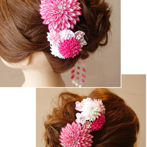 つまみ細工　ピンクの髪飾り　5点セット つまみ細工】 彩り ピンク 髪飾り 5点セット 七五三 7歳 成人式