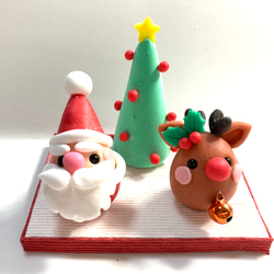 ☆サンタとトナカイとクリスマスツリー(受注生産) 樹脂粘土 置物
