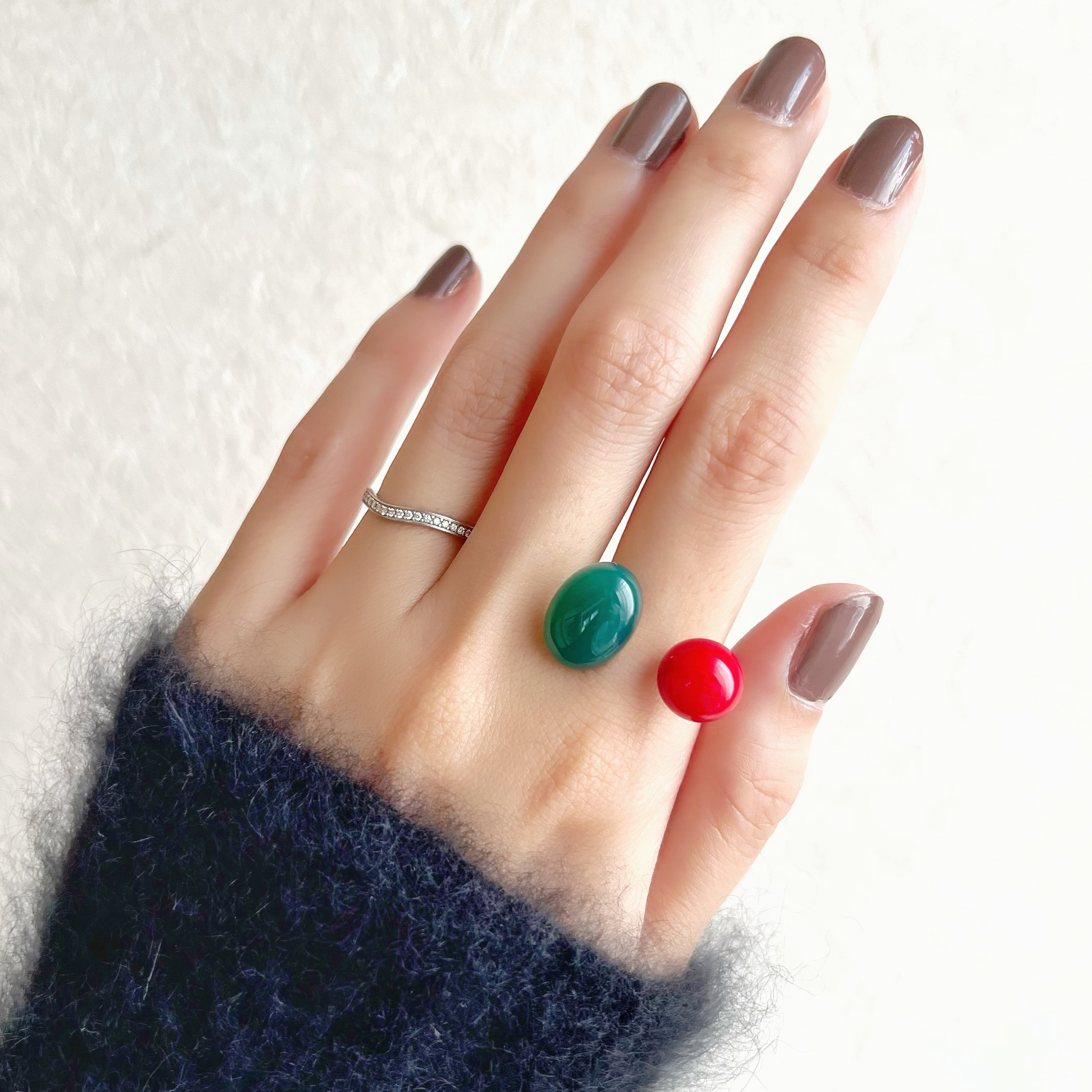 【クリスマス早割2023】世界にただ一つのクリスマスフォークリング　dessert ring サンゴ×グリーンオニキス