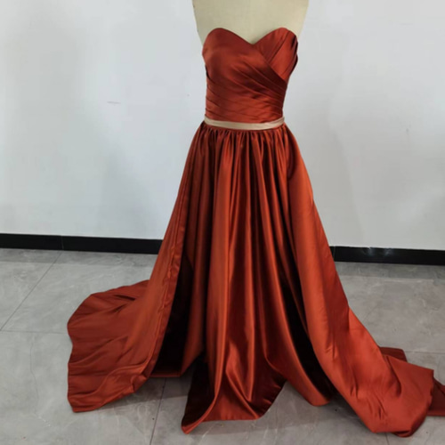 大好評中！カラードレス 茶色テラコッタ ベアトップ 二次会 前撮り  