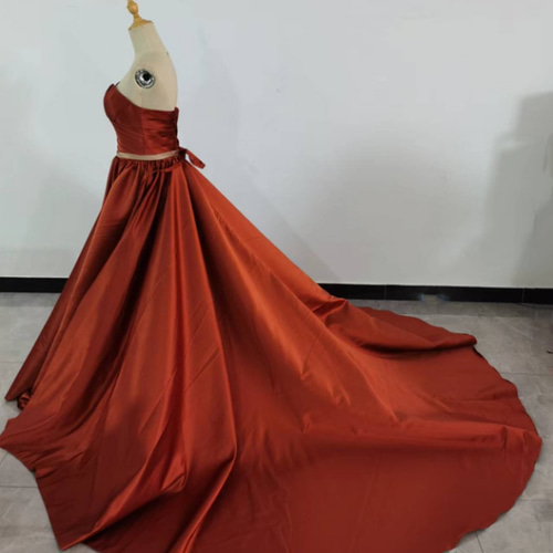 大好評中！カラードレス 茶色テラコッタ ベアトップ 二次会 前撮り  