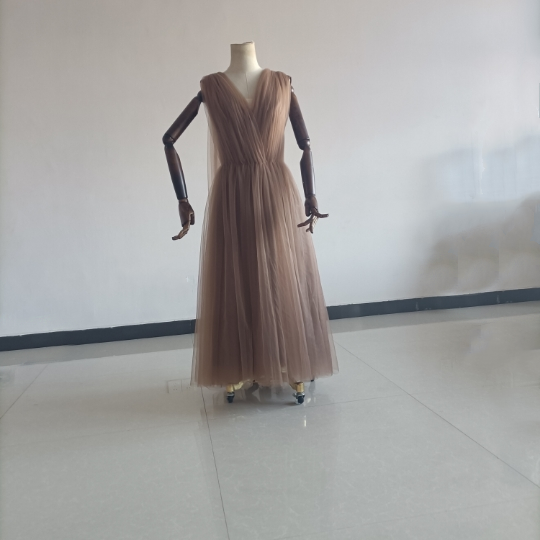 エレガント コーヒーの色 Vネックドレス ソフトチュール トレーン/ロング(ご指定自由) お呼ばれ/二次会/2次会/