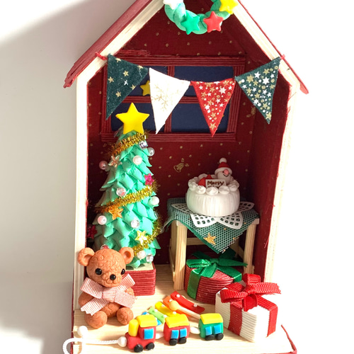 ミニチュアドールハウス  クリスマスリビング　オーダー用 楽しいクリスマスの時間」ミニチュア ドールハウス ☆完成品