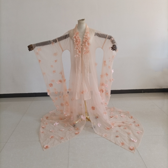 花柄のモチーフ刺繍が美しく 薄ピンク オーバードレス マタニティ 花嫁/ブライズメイド/結婚式