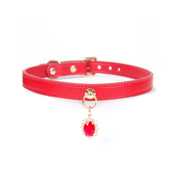 奢華優雅真皮頸鍊，帶有寶石吊墜，禮物，可愛，粉紅色，黑色，紅色 第2張的照片