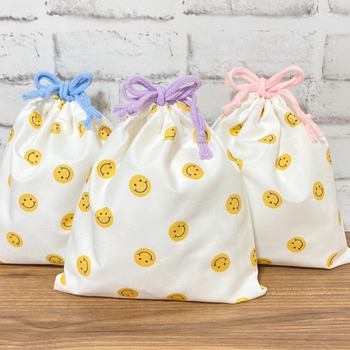 コップ袋｜3カラー｜入園入学｜スマイル｜コップ入れ｜巾着｜パステル