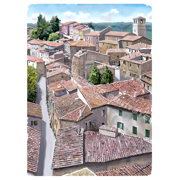 ポストカード ヨーロッパ風景画（組み合わせ自由4枚セット1.000円）No.251  イタリア　ラツィオの村 1枚目の画像