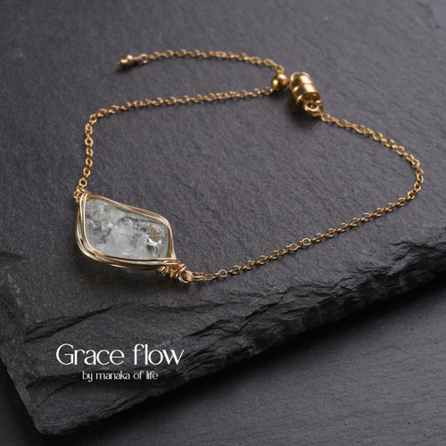 アクアマリン 原石 鉱物 ブレスレット ワイヤーラッピング 14kgf 送料  