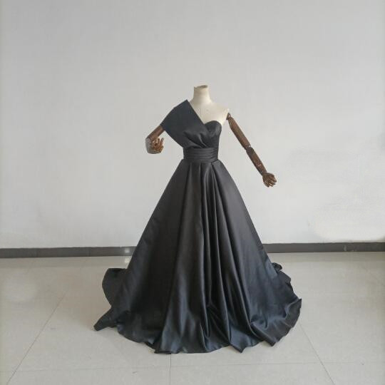 エレガント パーティードレス ワンショルダー Aライン 黑 前撮り 音楽会 ファスナー トレーン