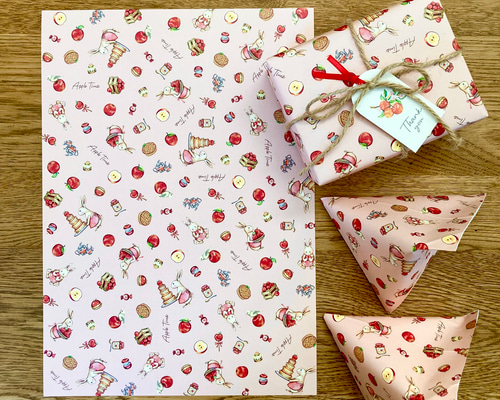 上質紙【りんごタイム】A4サイズ 10枚 包装紙 ラッピング デザイン