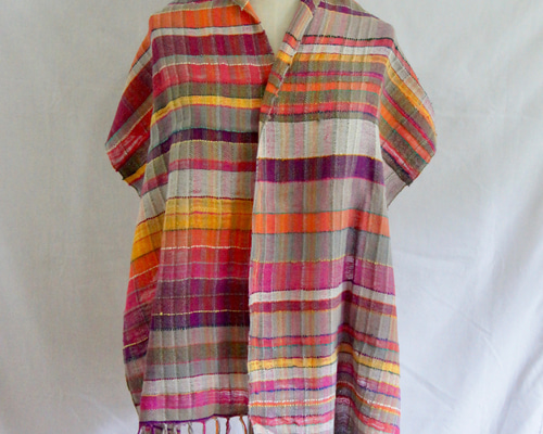 さをり織り ☆手織りのコットンストール☆ さおり織り ピンク グレー