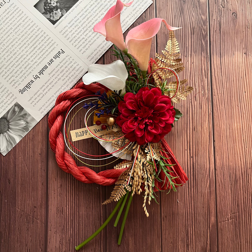 No.127 カラーのしめ縄リース2024 ハンドメイドお正月飾り玄関リース