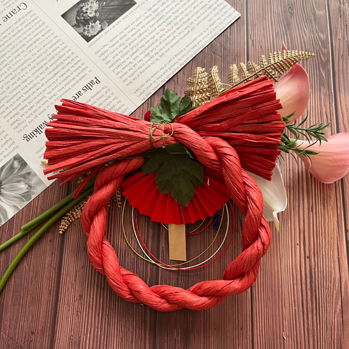 No.127 カラーのしめ縄リース2024 ハンドメイドお正月飾り玄関リース