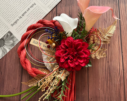 お正月しめ縄 しめ飾り リース＊ハンドメイド No.127 カラーのしめ縄リース2024 ハンドメイドお正月飾り玄関リース