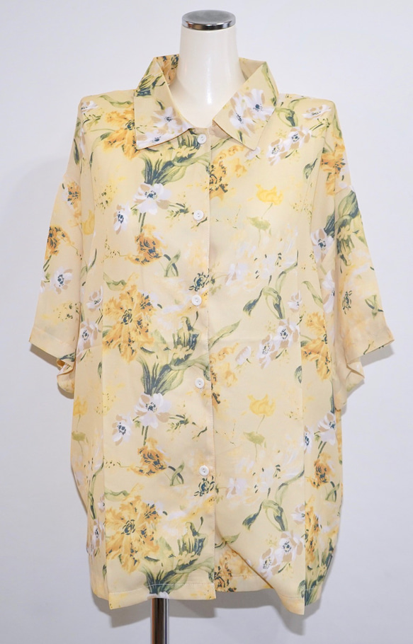 Oversized Floral Sheer Shirts (lemon yellow) シャツ イエロー カジュアル 6枚目の画像