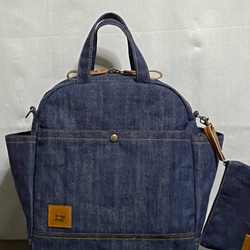 大島紬&岡山デニム☆Mサイズ☆4way♪あおりバッグ☆ポーチ付き 大島紬&岡山デニム☆Mサイズ☆4way♪あおりバッグ☆ポーチ付き