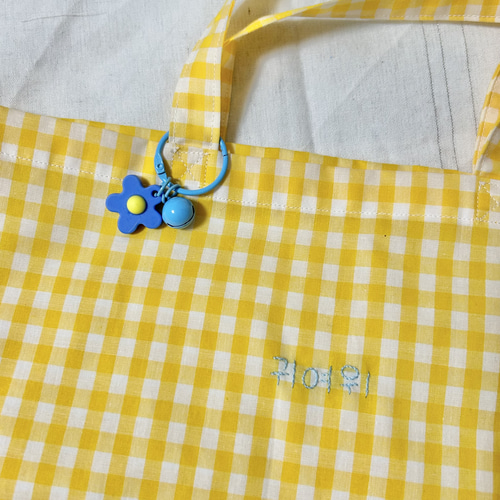 トートバッグ＊黄色ギンガムチェック＊刺繍＊괴여워 トート