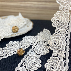 カレーレースのお花とリボンのレーストリム フランスアンティーク